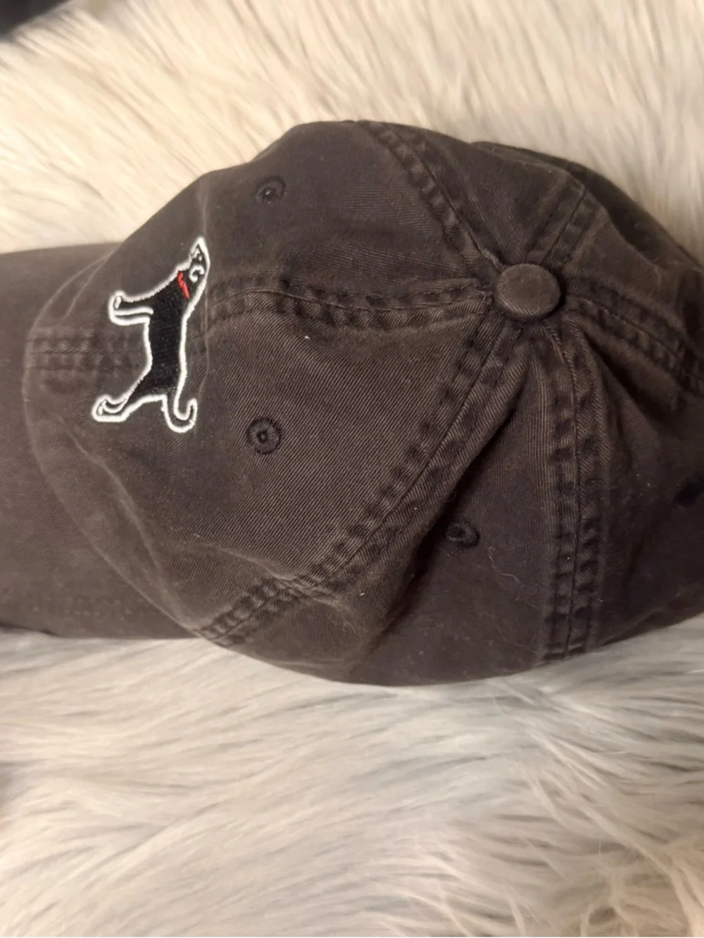 The Black Dog Black Baseball Cap with White Dog Embroidery and Red Collar - Picture 3 of 6